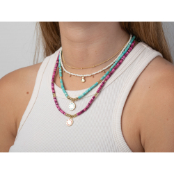 Colliers Bronze Lisse Collier Bois - Soleil Agate Fuchsia - 35+5 cm - Bronze