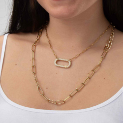 Steel Zircon Necklaces Necklace Zirconia  - Rectangle - 38+5cm