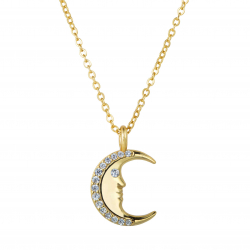 Silver Zirocn Necklaces Moon Necklace - White Zirconia - 40+5 cm