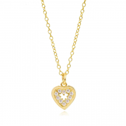Silver Zirocn Necklaces Heart Necklace- 38+4 mm - Gold Plated and Rhodium Silver