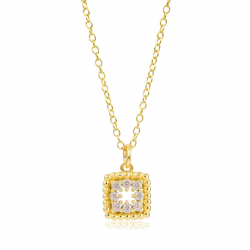 Silver Zirocn Necklaces Square Necklace- 38+4 mm - Gold Plated and Rhodium Silver