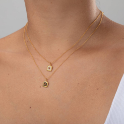 Silver Zirocn Necklaces Square Necklace- 38+4 mm - Gold Plated and Rhodium Silver
