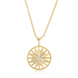 Silver Zirocn Necklaces Zirconia - Star Necklace - 38 + 6 cm - Gold Plated and Rhodium Silver