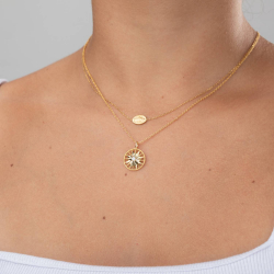 Silver Zirocn Necklaces Zirconia - Star Necklace - 38 + 6 cm - Gold Plated and Rhodium Silver