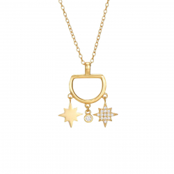 Silver Zirocn Necklaces Zirconia Necklace - 37+5cm - Star - Gold Plated and Rhodium Silver