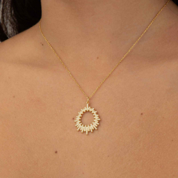 Silver Zirocn Necklaces Zirconia Necklace - 38 + 6 cm - Gold Plated and Rhodium Silver
