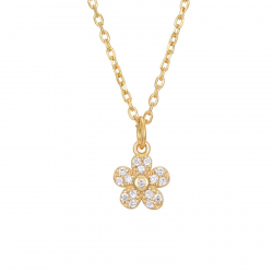 Collar Plata Circonita Collar Circonita - Flor 7mm - 38+4 - Bañado Oro y Plata Rodiada