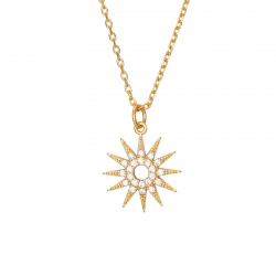 Silver Zirocn Necklaces Zirconia Necklace - Sun 13mm - Gold Plated and Rhodium Silver