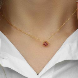 Silver Zirocn Necklaces Zirconia Flower Necklace - 38 + 5 cm - Gold Plated and Rhodium Silver
