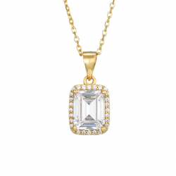 Silver Zirocn Necklaces Zirconia Necklace - Rectangle 7*9 mm - 36 + 4 cm - Gold Plated