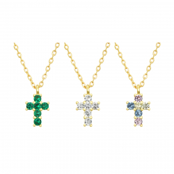 Silver Zirocn Necklaces Cross Necklace 9*7 mm - Zirconia - 38 + 6 cm - Gold Plated and Rhodium Silver