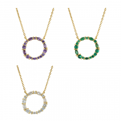 Silver Zirocn Necklaces Circle Necklace 16 mm - Zirconia - 38 + 5 cm - Gold Plated and Rhodium Silver