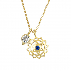 Silver Zirocn Necklaces Mandala Necklace 15 mm - Blue Zirconia - 38 + 4 cm - Gold Plated and Rhodium Silver