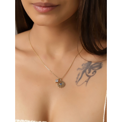 Silver Zirocn Necklaces Mandala Necklace 15 mm - Blue Zirconia - 38 + 4 cm - Gold Plated and Rhodium Silver