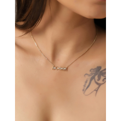 Silver Zirocn Necklaces Zirconia Necklace - MOMMY 23 mm - 38 + 4 cm - Gold Plated and Rhodium Silver