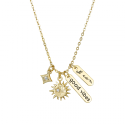 Silver Zirocn Necklaces Zirconia Necklace - Charms 16 mm - 38 + 4 cm - Gold Plated and Rhodium Silver