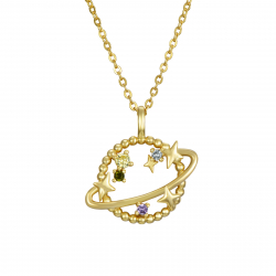 Silver Zirocn Necklaces Multi Zirconia Necklace - Saturn 15 mm - 38 + 4 cm - Gold Plated and Rhodium Silver