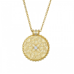 Silver Zirocn Necklaces Zirconia Necklace - Mandala 17 mm - 38 + 4 cm - Gold Plated and Rhodium Silver