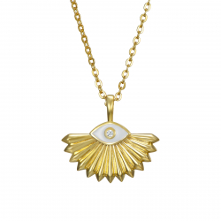 Silver Zirocn Necklaces Zirconia Necklace - Fan 18 mm - White Enamel - 38 + 4 cm - Gold Plated and Rhodium Silver