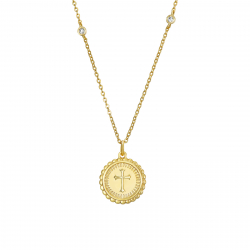 Silver Zirocn Necklaces Zirconia Necklace - Cross 15 mm - 38 + 4 cm - Gold Plated and Rhodium Silver