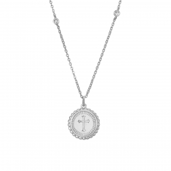  Collier de zirconium - Croix 15 mm - 38 + 4 cm - Argent Rhodié