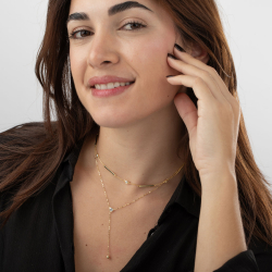 Halsketten Silber Zirkonia Zirkonia Halskette - Stab 21*2 mm - 38+5cm – vergoldet