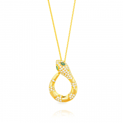 Silver Zircon Rings Snake Necklace 27*18 mm - Green Zirconia - 38+3 cm - Gold Plated and Rhodium Silver