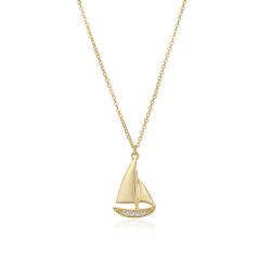Halsketten Silber Zirkonia Silberne Zirkonia-Halskette – Segelboot – 20 mm – Vergoldet und Rhodiumsilber