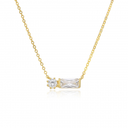 Silver Zirocn Necklaces Cubic Zirconia Necklace - Rectangle and Circle - 5 mm - Gold Plated and Rhodium Silver