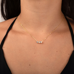 Collar Plata Circonita Collar Circonita - Rectángulo y Círculo - 5 mm - Bañado Oro y Plata Rodiada