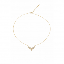 Halsketten Silber Zirkonia Silberne Halskette mit Zirkonia – Engel – 20 mm – 44 + 5 cm – Gold- und rhodiniert