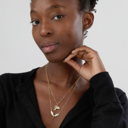 Halsketten Silber Zirkonia Silberne Halskette mit Zirkonia – Engel – 20 mm – 44 + 5 cm – Gold- und rhodiniert