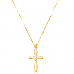 Halsketten Silber Zirkonia Silberne Halskette mit Zirkonia – Kreuz – 21 mm – 45 + 5 cm – vergoldet und rhodiniert