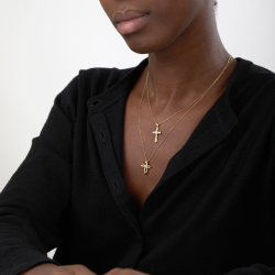 Halsketten Silber Zirkonia Silberne Halskette mit Zirkonia – Kreuz – 21 mm – 45 + 5 cm – vergoldet und rhodiniert