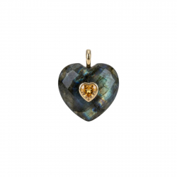Bronze Stone Pendants Mineral Pendant - Heart 25 mm - Zirconia - Gold Plated