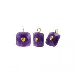 Bronze Stone Pendants Mineral Pendant - Square 25 mm - Heart Zirconia - Gold Plated
