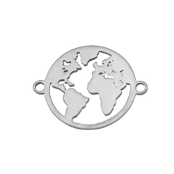 Silver Connectors Connector - World Map - 12 mm