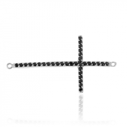 Silver Connectors Zirconia Connector - Cross 18*30mm - Black Zircons