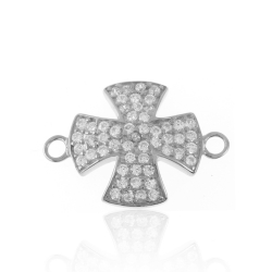 Zwischenstücke Silber Zirkonia Zwischenstück Zirkonia - Kreuz 15 x 15 mm - Weiße Zirkonia