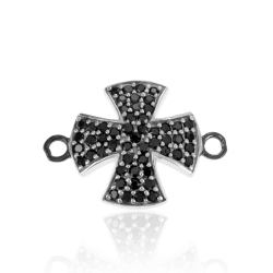 Zwischenstücke Silber Zirkonia Zwischenstück Zirkonia - Kreuz 15 x 15 mm - Schwarze Zirkonia