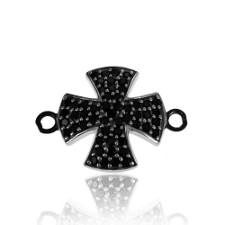 Silver Connectors Zirconia Connector - Cross 15*15mm - Black Zircons