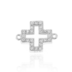 Silver Connectors Zirconia Connector - Cross 10*10mm - White Zircons