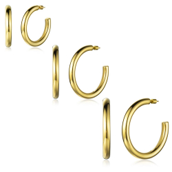 Steel Earrings Steel Hoop Earring - 62, 52 and 42 mm - Gold Plated