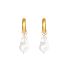Steel Earrings Steel Earrings - Hoop 22mm - Pearl 16*22mm - Gold Plated