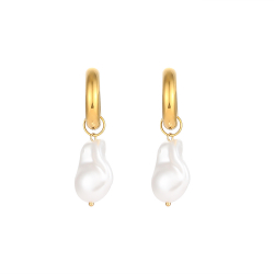 Pendiente Acero Liso Pendientes Acero - Aro 22mm - Perla 16*22mm - Bañado Oro