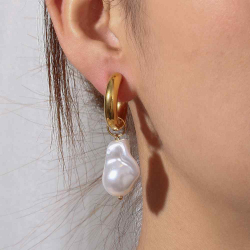 Steel Earrings Steel Earrings - Hoop 22mm - Pearl 16*22mm - Gold Plated