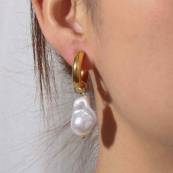 Boucles D'Oreilles Acier Lisse Boucles d'oreilles Acier - Anneau 22 mm - Perle 16x22 mm - Dorure Or