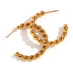 Steel Earrings Steel Semi Twisted Hoop Earrings - 31 * 4 mm - Gold Plated
