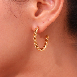 Steel Earrings Steel Semi Twisted Hoop Earrings - 31 * 4 mm - Gold Plated