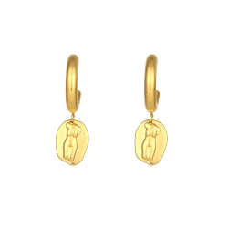 Boucles D'Oreilles Acier Lisse Boucles d'oreilles Acier - Demi-Anneau - Silhouette féminine - 20 + 15 mm - Dorure Or